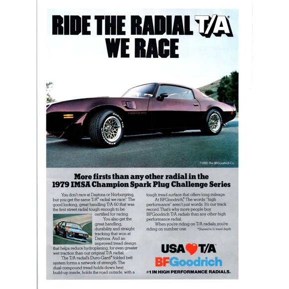 1980 BF Goodrich T/A Radial Tire Pontiac Trans Am Vintage Print Ad 80s Wall Art - Picture 1 of 2